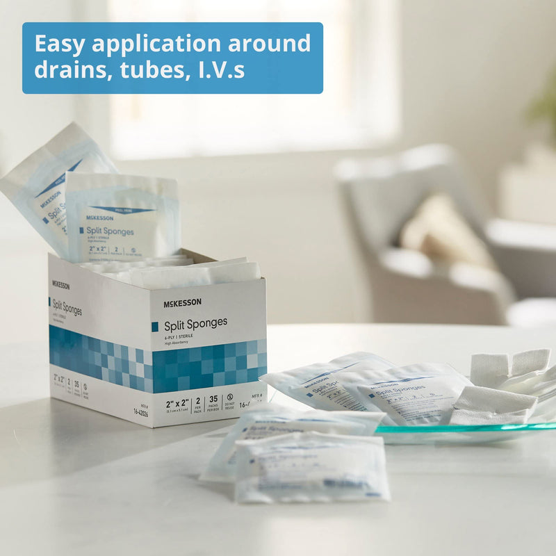 [Australia - AusPower] - McKesson Split Sponges, 6-Ply Sterile, I.V. and Tracheostomy Dressings, Polyester/Rayon Blend, 2 in x 2 in, 2 per Pack, 1 Pack 2 X 2 Inch ( 70 ct) 