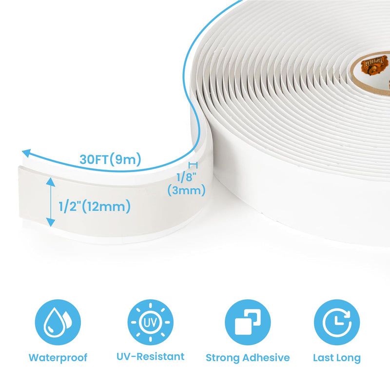 [Australia - AusPower] - Butyl Tape White 1/2" x 30' x 1/8" RV Tape Sealant Waterproof, White Butyl Caulking Tape, Stretchable Butyl Sealant Tape Headlight Sealant Putty Tape EPDM Auto RV Window Sealant 1/2" x 30' x 1/8" 