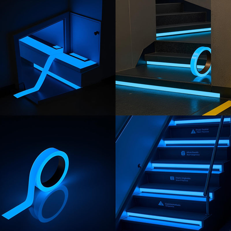 1Pcs Blue Glow in The Dark Tape,Fluorescent Spike Sticker for Stairs Walls Steps Safetys Exits Sign Warning Tape Self-Adhesive Luminous Tapes Safety Warning Safety Signs and Signals(9.8 FT)