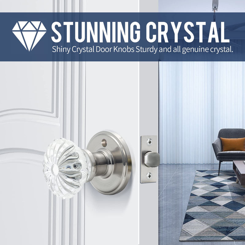 Cielsa Dawn Glass Door Knobs Interior with Lock, Satin Nickel Door Handles, Crystal Door Knobs with Lock(Satin Nickel, Privacy) 1 Pack