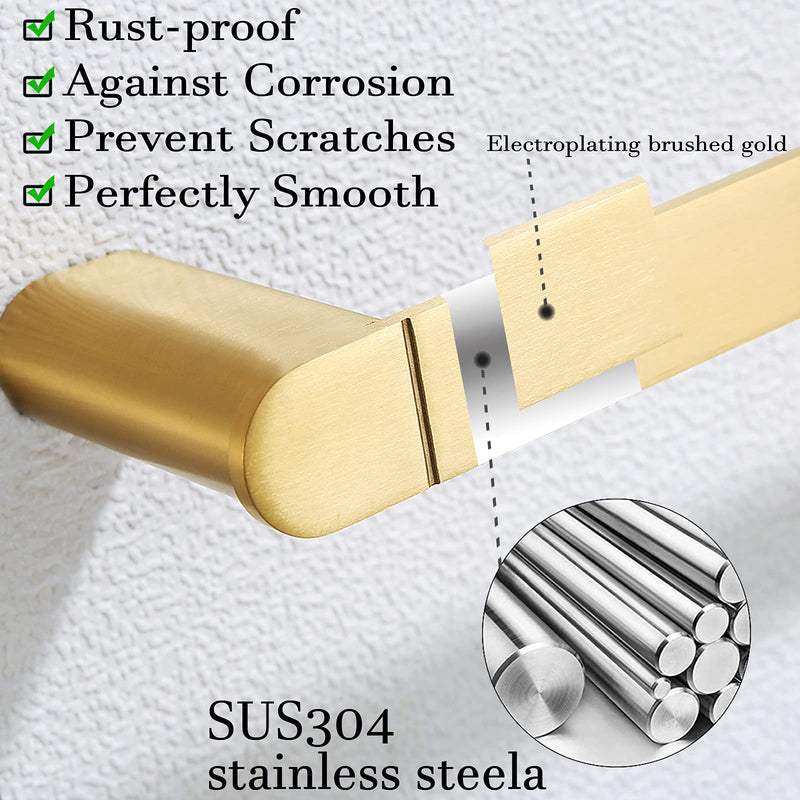 RANDOM Brushed Gold Towel Bar Rack Holder Rod 18 inch Hand Towel Holder for Bathroom Kitchen Hardware Accessories Wall Mount Contemporary Hotel Style 96026-2-18BG 18 Inch (1 Piece)