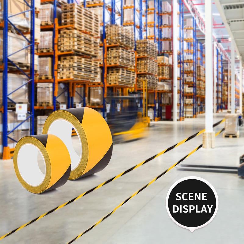 2 Inch x 110 FT Black & Yellow Floor Marking Tape, High-Visibility & Adhesive Hazard Tape for Caution & Aisle Marking, Warning Safety Stripe Tape, Caution Tape Roll for Walls Steps Pipes Equipment 2 Inch x 110 FT Black & Yellow PET Tape