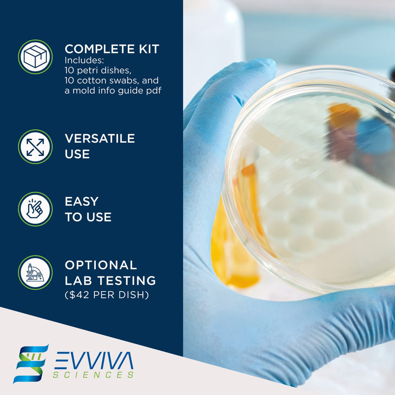 [Australia - AusPower] - Evviva Sciences Mold Test Kit for Home - 10 Simple Detection Tests w/Optional Lab Analysis, Test HVAC System, Home Surfaces, & Indoor Air Quality Testing Kit - Downloadable Identification Guide 