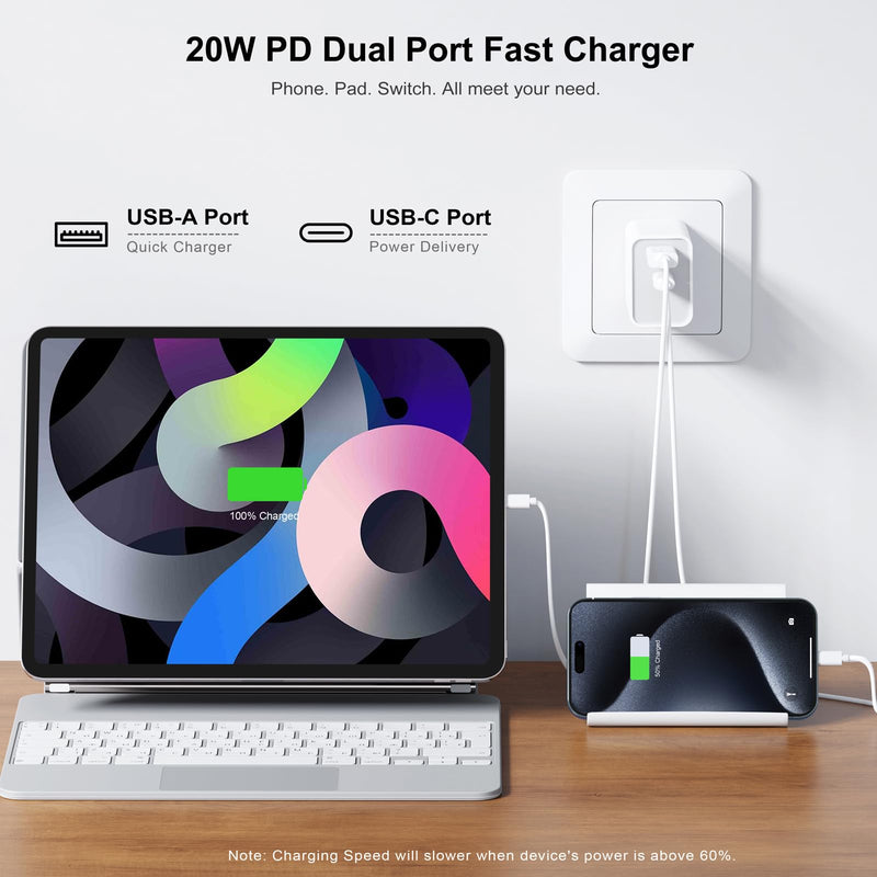 [Australia - AusPower] - [3 Pack] USB-C Wall Charger, 20W Durable Dual Port QC+PD 3.0 Power Adapter, Double Fast Plug Charging Block for iPhone 14/14 Pro/13/15/15 Pro/Pro Max/Plus, XS/XR/X, Watch Series 8/7 Cube(White) White 