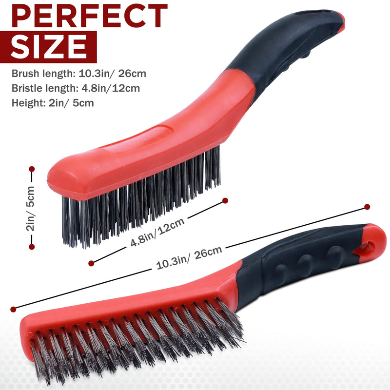 [Australia - AusPower] - TAKAVU Heavy Duty Wire Brush Set 2pcs, Carbon Steel and Stainless Steel Wire Scratch Brush with 10" Curved Plastic Handle for Cleaning Rust, Paint, Welding 2pcs Heavy Duty Wire Brush 