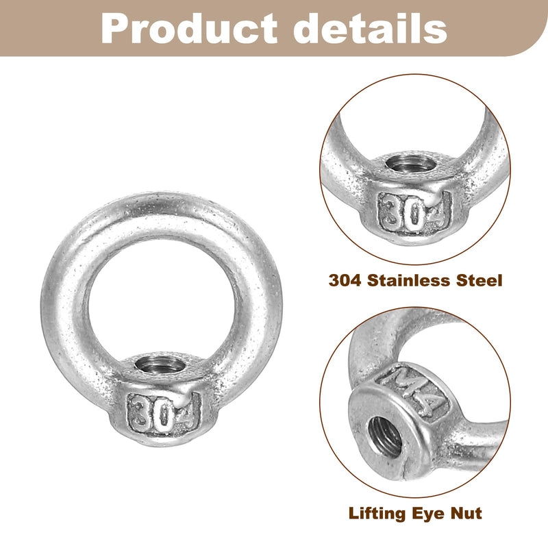 [Australia - AusPower] - MECCANIXITY 20 Pcs M4 Lifting Eye Nut Stainless Steel Ring Shape Female Thread Nuts Fastener 