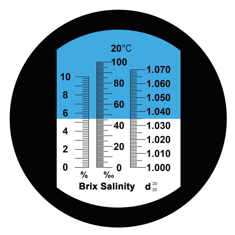 [Australia - AusPower] - Tri-Scale Refractometer ATC Brix 0-10%/ Salinity 0-100PPT/ Specific Gravity 1.000-1.070, for Saltwater Brackish Marine Reef Tank Salt Sea Water Hydroponic Aquarium Control Monitoring 