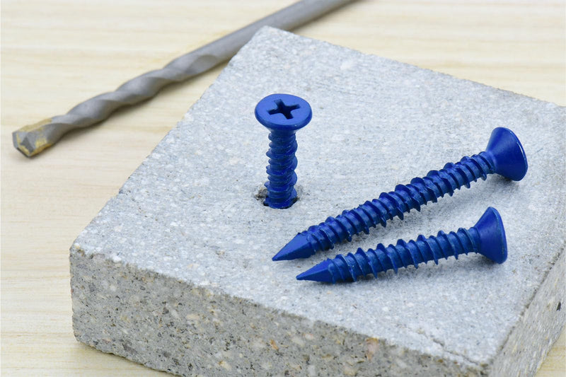 [Australia - AusPower] - 3/16" x 1-1/4" Concrete Screw Anchor, Blue Flat Head Screws for Anchoring to Masonry, Brick, Block, Cement or Stucco (Pack of 80) 3/16" x 1-1/4" 