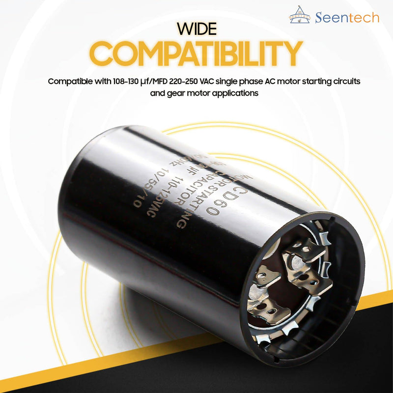 [Australia - AusPower] - Seentech 108-130 uf/MFD 110-125 VAC ±20% Round Motor Start Capacitor 50/60 Hz AC Electric Universal Fit for AC Motor Run or Fan Start and Cool or Heat Pump Air Conditioner 