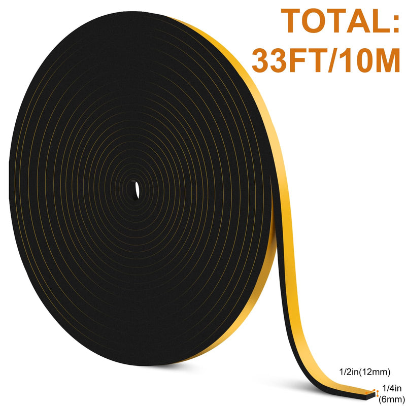 [Australia - AusPower] - 33Ft Door Weather Stripping, (1/2in x 1/4in), Strong Adhesive, Sound Proof, Door Insulation, Weatherproof Foam Tape for Doors, Weatherstripping for Doors Frames, Windows 1/2in × 1/4in × 33FT 