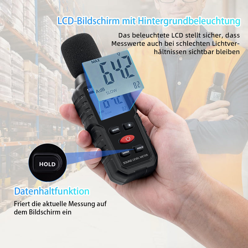 [Australia - AusPower] - Mcbazel Dezibel Digital Sound Level Meter Sound Level Meter with LCD Display Measuring 30dBA-130dBA 
