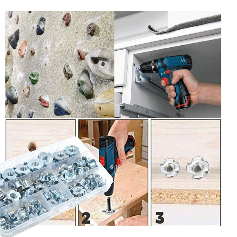[Australia - AusPower] - T Nuts 1/4"-20 5/16"-18 3/8"-16, SpzcdZa 75Pcs T Nut Zinc Plated Steel T-Nuts 4 Pronged Tee Blind Nuts Assortment Kit for Wood, Rock Climbing Holds, Cabinetry, Furniture etc. 1/4",5/16",3/8"Assortment Kit(75pcs) 