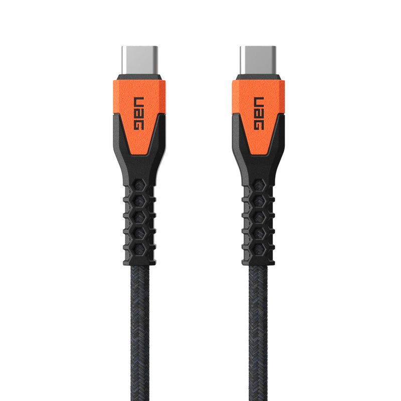 URBAN ARMOR GEAR UAG Rugged Kelvar Core USB-C to USB-C Cable 5ft/1.5m 60W Power Delivery PD Reinforced Fast Charging Cable for iPhone 17, MacBook, iPad Pro, Samsung Galaxy S26, Black/Orange
