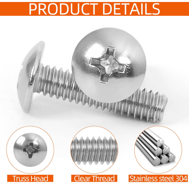 [Australia - AusPower] - 1/4"-20 x 2 Truss Head Bolts Machine Screws, Full Thread, 304 Stainless Steel, 25 PCS 1/4"-20 x 2" 