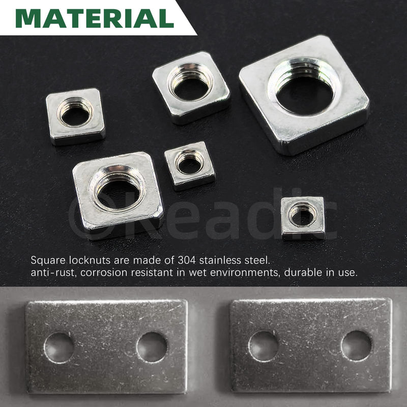 [Australia - AusPower] - Keadic 90Pcs 304 Stainless Steel Square Nuts Assortment Kit, M3x5.5mmx2mm, M4x7mmx2mm, M5x8mmx3mm, M6x10mmx3mm, M8x13mmx4mm Coarse Thread Nut for Furniture, Electrical Appliances 304 Stainless Steel (Silver) 
