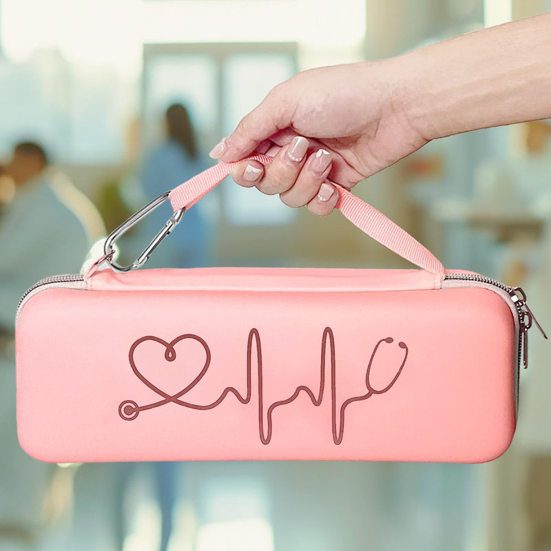 [Australia - AusPower] - EVA Hard Shell Stethoscope Case, Large Carrying Bag PU Leather with Mesh Pockets Compatible for 3M Littmann Classic III MDF Stethoscope for Nurse Accessories Pink(Case Only) 