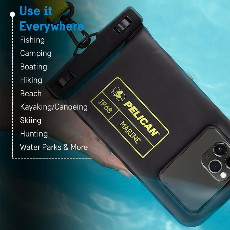[Australia - AusPower] - Pelican 2 Pack Marine - IP68 Waterproof Phone Pouch (Regular Size)-Floating Waterproof Phone Case For iPhone 15 Pro Max/ 14 Pro Max/ 13 Pro Max/ 12/ S24 - Detachable Lanyard - Black / Hi-Vis Yellow 2 Pack - Black / Hi-Vis Yellow 