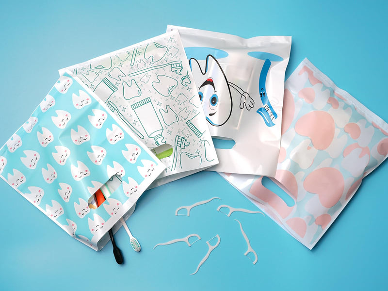[Australia - AusPower] - 100 Pcs Dental Bags, Tooth Patient Care Dental Bags, 9 x 8 Inches dental goodie bags, for Dental Clinics, Schools and Patient use (Style 5) Style 3 