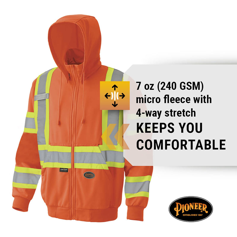 Pioneer High Visibility, Ultra Reflective, Zip-Style Micro Fleece Hoodie Orange 5X-Large