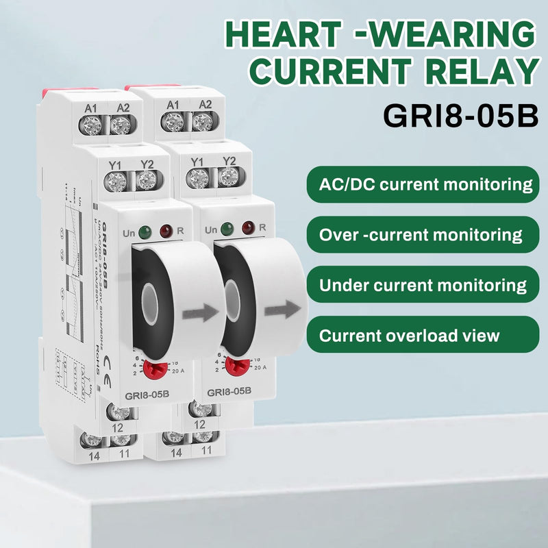 [Australia - AusPower] - DEWIN Surveillance Relay, GRI8-05B AC/DC Over and Under Current Relay 2A-20A Adjustable Overload Protection AC/DC 24V-240V 