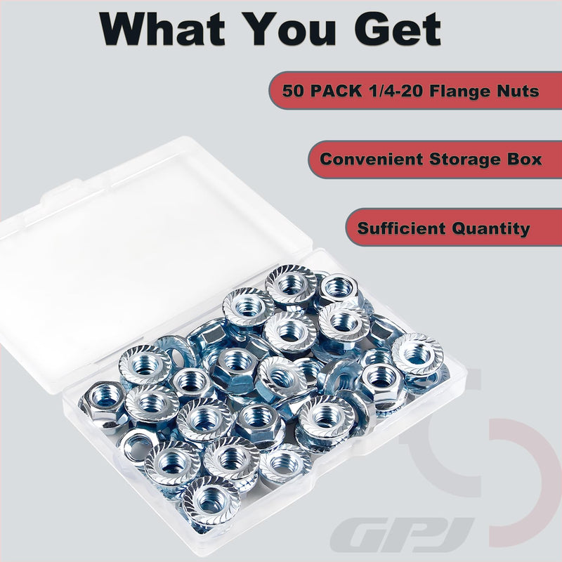 [Australia - AusPower] - 1/4-20 Serrated Flange Hex Nuts, 1/4" Hexagon Flange Nuts, 304 Stainless Steel, UNC Nuts Fasteners, Replacement Nut for DIY Home Mechanism, 50 Pack 1/4"-20 