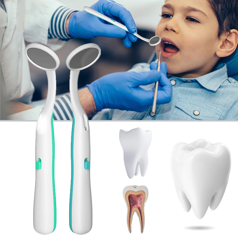 [Australia - AusPower] - 2 Pieces Dental Mirror with Light Anti Fog,Dentist Oral Care Tool,5.90 inches (15cm) Blue & Green Pack of 2 