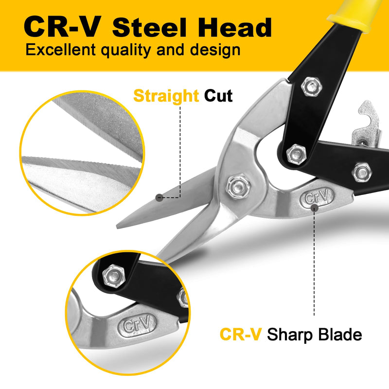 [Australia - AusPower] - 10 Inch Aviation Tin Snips, Heavy Duty Metal Cutter Shears for Cutting Sheet Metal, Straight Cut, Chrome Vanadium Steel 