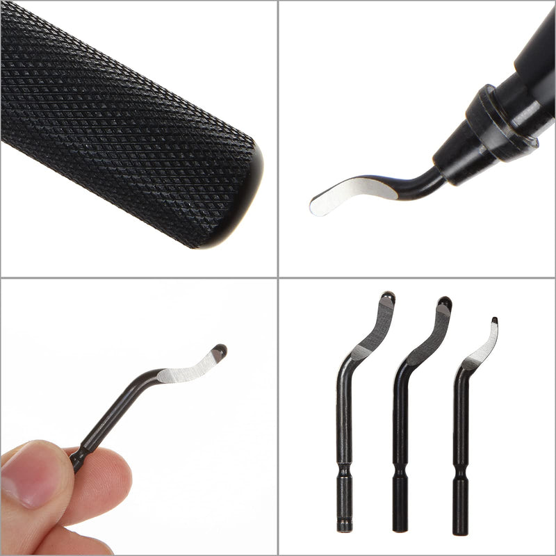[Australia - AusPower] - Deburring Tool with 15pcs Extra Rotary High Speed Steel Blades, Deburr Cutters Deburring Tool Kit for 3D Printing, Resin, Plastic, Metal, Copper, PVC Pipe (Black) 