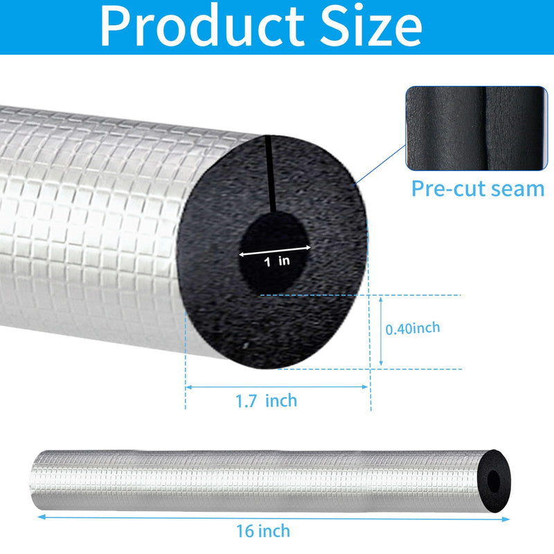 1 '' ID Pipe Insulation Foam Tube Self Adhesive Heat Tape for Water Pipes 20PC Insulation Foam Wrap Aluminum Foil Pipe Covers for Spigot, Winter Outside Pipes, Sprinkler (Black ) Black - 16'' L 1 '' ID - 20PC