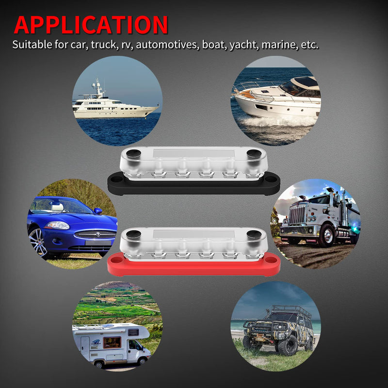 [Australia - AusPower] - DaierTek Marine Bus Bar 12V 6 x 1/4" (M6) Terminal Studs 12 Volt Bus Bar Power Distribution Block with Cover Max 300V AC 48V DC Positive & Negative Battery Terminal Block for Automotive Car Boat 150A-M6 
