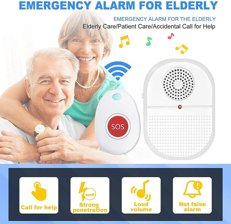 [Australia - AusPower] - Wireless Caregiver Pager Nurse Alert System Smart Call Button for Home/Elderly/Patient Vibration Pager (Include Belt Clip) with 52 Melodies (1 Receiver + 1 Call Button) 