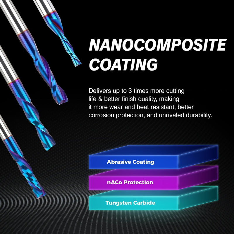 [Australia - AusPower] - 1/4 Inch Shank Upcut Spiral Router Bit, Nano Coated Solid Carbide Straight CNC End Mill for Wood, 1/4 Dia x 1 CL x 2-1/2 OVL, 2 Pack 2pack 1/4"CD, 1"CL 