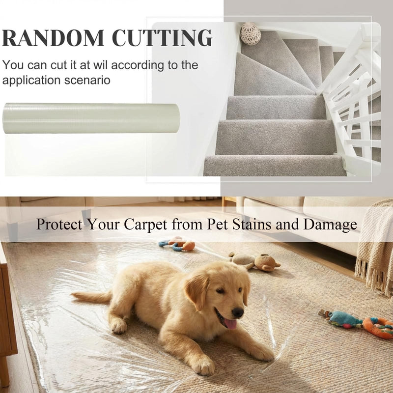Amylove 15.7 Inch X 100 ft Carpet Protection Film Self Adhesive, Heavy Duty Plastic Carpet Protector for Stairs Rugs Hallways High Traffic Areas, Floor Covering for Moving Renovation (Clear) Clear
