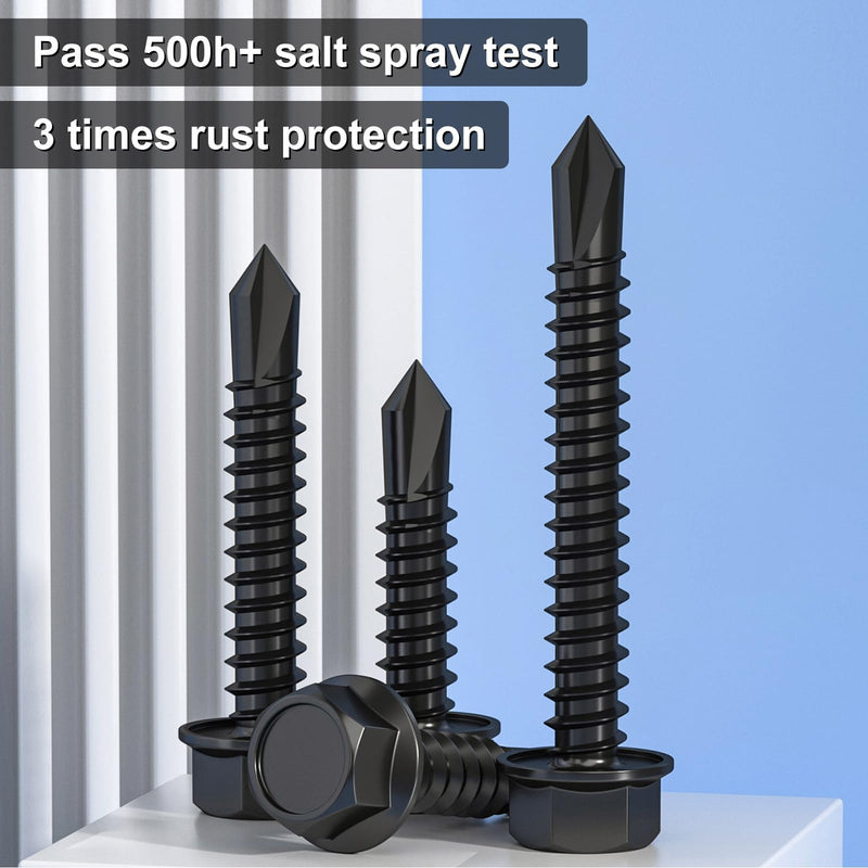 [Australia - AusPower] - 180Pcs #8 x 3/4" Self Drilling Screws for Metal,410 Stainless Steel Black Zinc Plated,Self Tapping Sheet Metal TEK Screws,Hex Washer Head #8 x 3/4 inch Black Hex Washer Head 