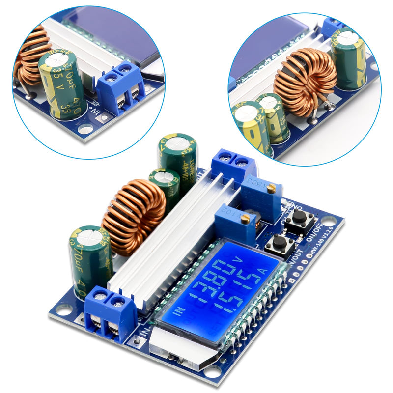 Binghe DC Step-Down Voltage Regulator with LCD Digital Display 5.5-30V to 0.5-30V - 2 Pieces Buck Boost Converter Compatible with Arduino