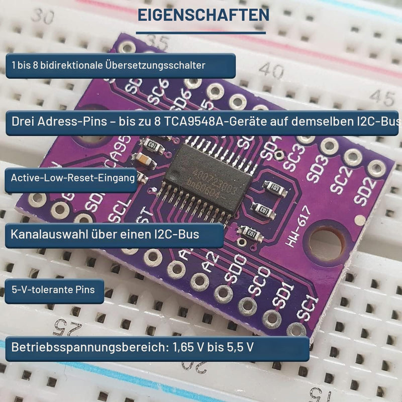TCA9548A IIC Multiplexer Breakout Board 1.8 V - 5 V 8 Channel I2C Communication Switch Development Expansion Board with Reset for Arduino (Pack of 5)