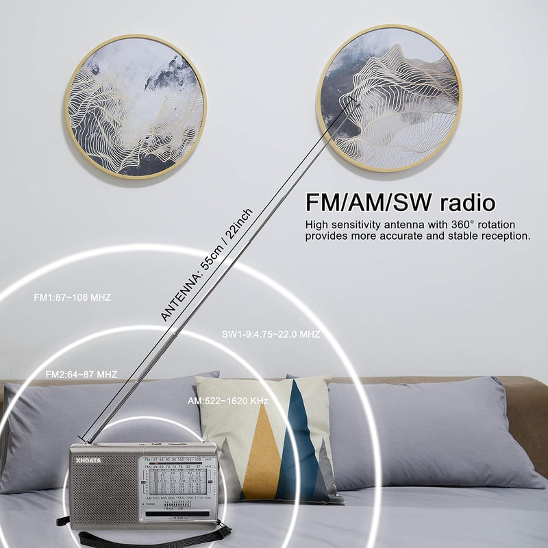 [Australia - AusPower] - XHDATA D219 Portable AM FM Shortwave Radio Battery Operated Small Great Reception Radio with Good Sound,Earphone Jack for Gift Elder,Home,Child [Sliver] Sliver 