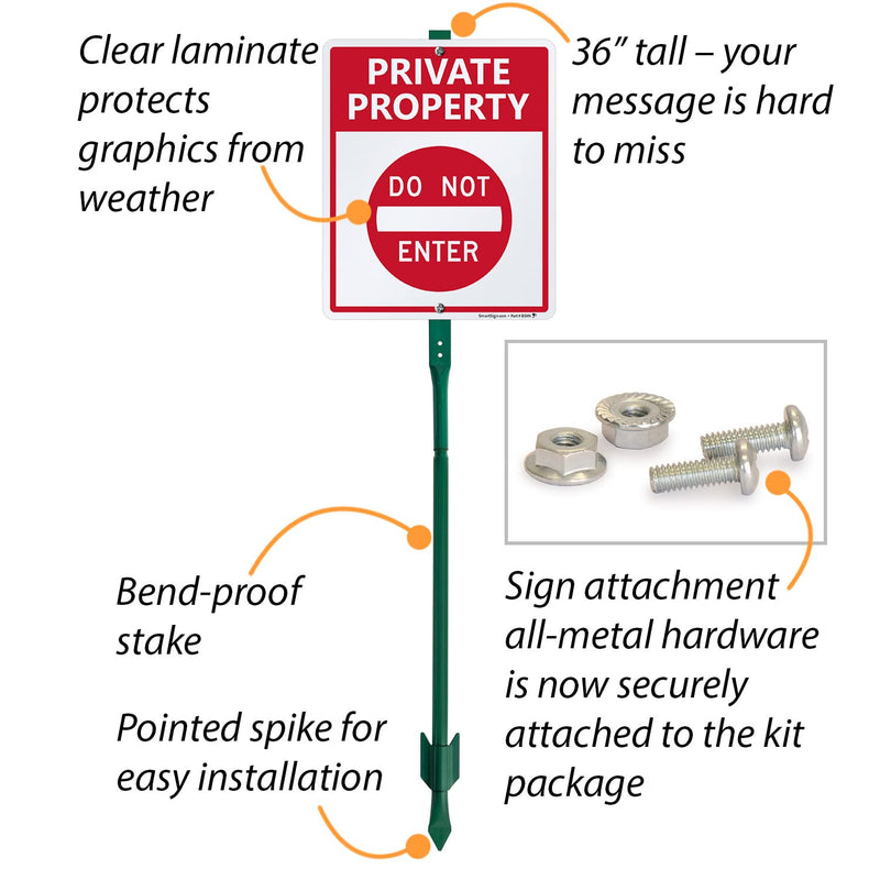 SmartSign "Private Property - Do Not Enter" LawnBoss® Sign | 10" x 12" Aluminum Sign With 3' Stake