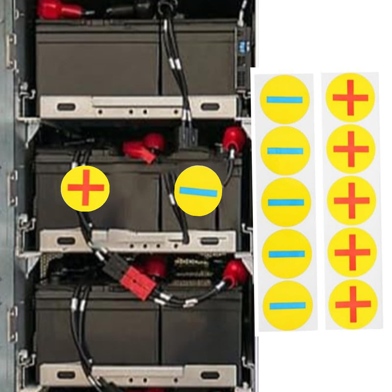 6 Sheets Polarity Battery Stickers - High Visibility Labels for Easy Positive/Negative Terminal ID on Batteries Electrical Machines