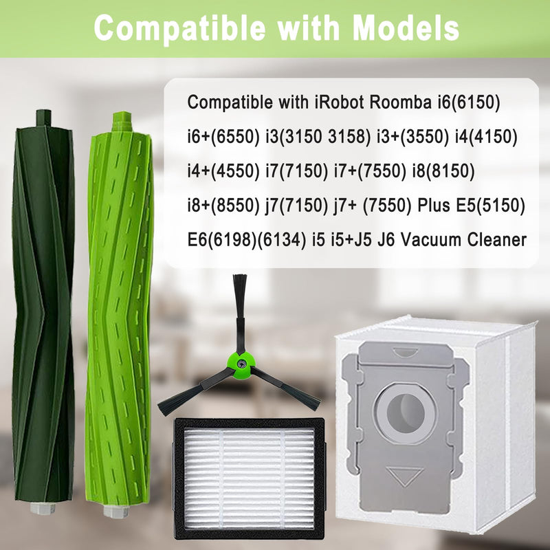 [Australia - AusPower] - 26 Pack Replacement Parts Accessories Compatible for iRobot Roomba i3 i3+ i7 i7+ i4 i6 i6+i8 i8+/Plus E5 E6 E7 J7 i5+j5+ I,E&J Series Vacuum Cleaner 2 Roller Brush & 8 Filters & 8 Side Brushes &8 bags 