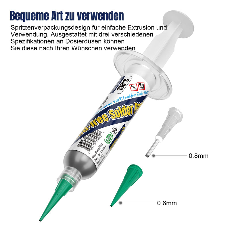 Lead-free Solder Paste, Sn42 Bi58 Syringe Soldering Paste Flux, Lead-Free Solder Flux Tin Paste, Low Temperature 138 Degrees, for BGA SMT Solder (1.05oz/30g)