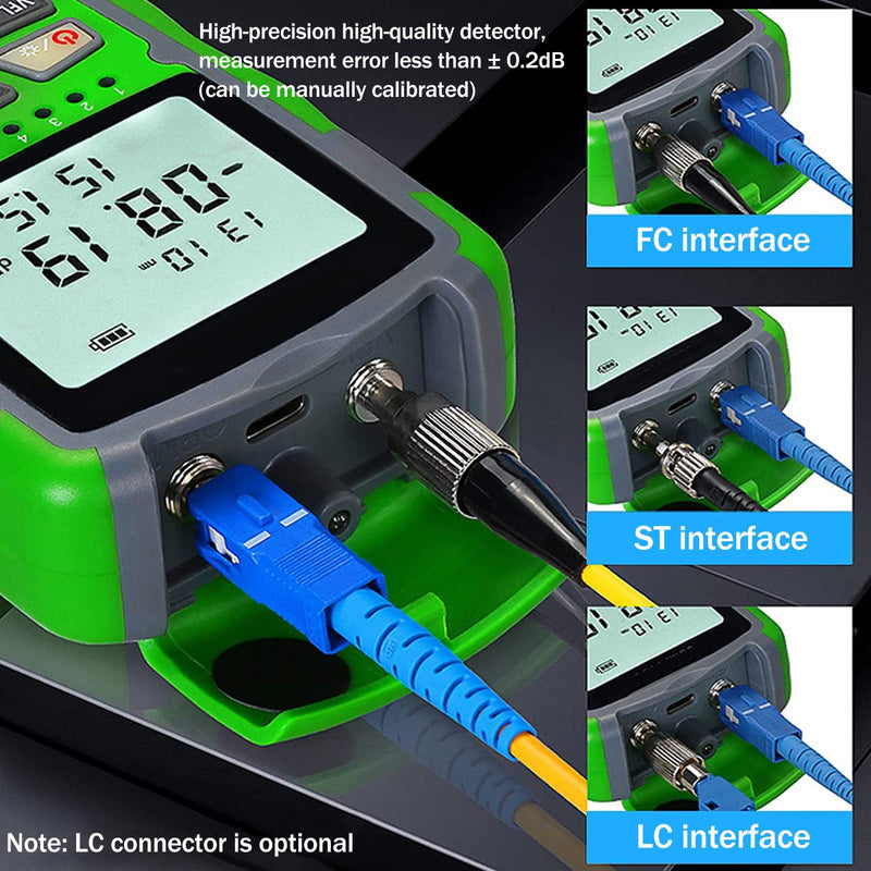 [Australia - AusPower] - Optical Power Meter, Portable Fiber Optic Cable Tester,850,980,1270,1300,1310,1490,1550,1577,1625,1650nm, RJ45 Network Testing, 70 10dbm with Battery and USB Charging Cable 15MW 