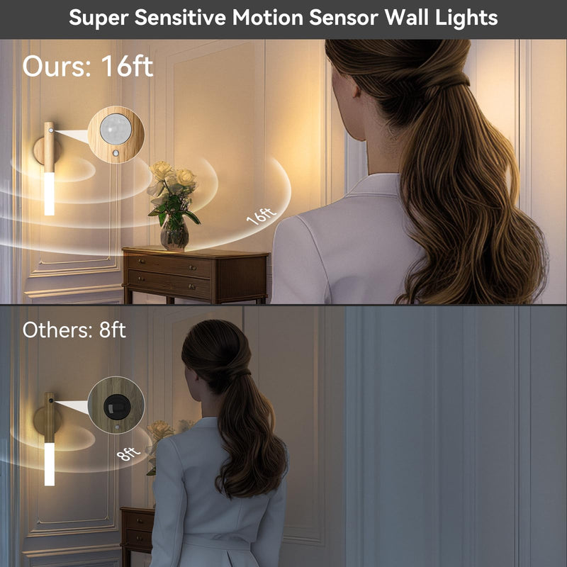 [Australia - AusPower] - iThird Motion Sensor Wall Light Beech 3PCS, Battery Operated Wall sconces 