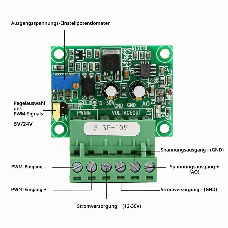 Pwm Signal Voltage Converter, 0-10V Analog Output Voltage 0-100% 1-3Khz PWM Signal Input, D/A Digital-Analog Sps Module, For Controlling Motor Speed