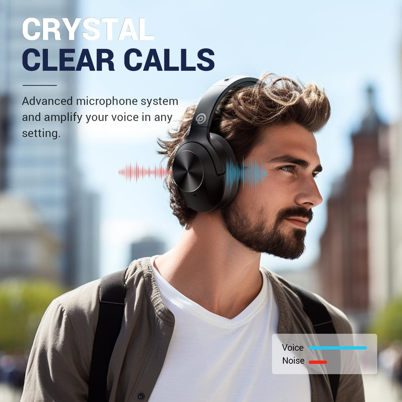 [Australia - AusPower] - Hybrid Active Noise Cancelling Headphones Wireless Over Ear Bluetooth Headphones with Microphone Deep Bass, Wireless Headphones with Hi-Fi Audio, Memory Foam Ear Cups, 30H Playtime - Black 