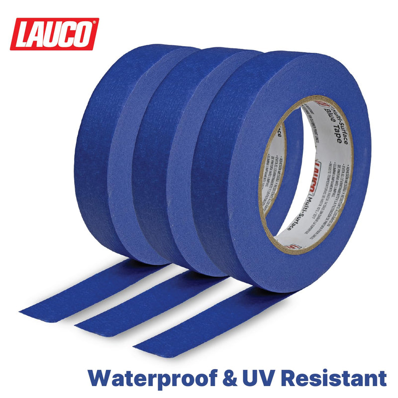 LAUCO Multi-Surface Blue Painter’s Masking Tape, Medium Adhesion, UV-Resistant, Clean Removal, 1.88 in x 60 yds (48mm x 55m) Rolls, Ideal for Indoor & Outdoor Painting, Trim, Walls (0.94 In (3 Rolls))