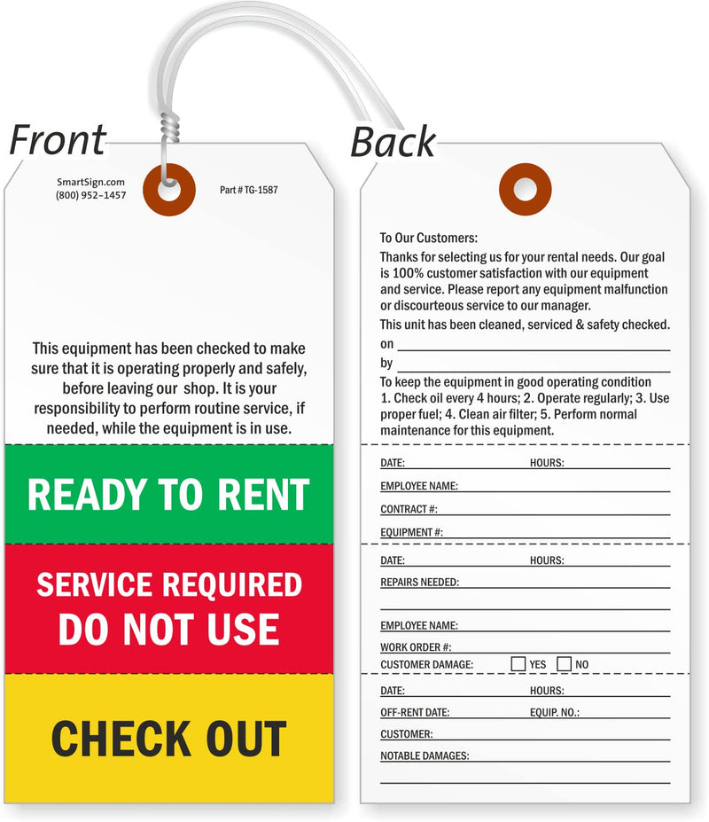 SmartSign Ready to Rent Two-Sided Tags with Tear-Off Stubs and Wires - Pack of 100 | 6.25" x 3.125" Polylith Plastic, 10 mil