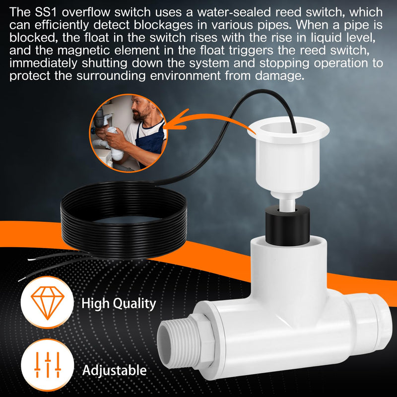 [Australia - AusPower] - AC Float Switch HVAC Vertical Air Conditioner Condensate Water Sensor SS1 Safe T Switch,Overflow Shut-Off for Safety (2) 2 