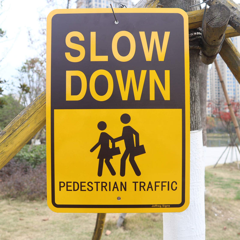 Joffreg Slow Down Pedestrian Traffic Sign,17 x12 Inches,Reflective Aluminum,UV Printed,Weather Resistant,Waterproof,Durable Ink,Easy to Mount,Outdoor Use(2 Pack) 2 Pack