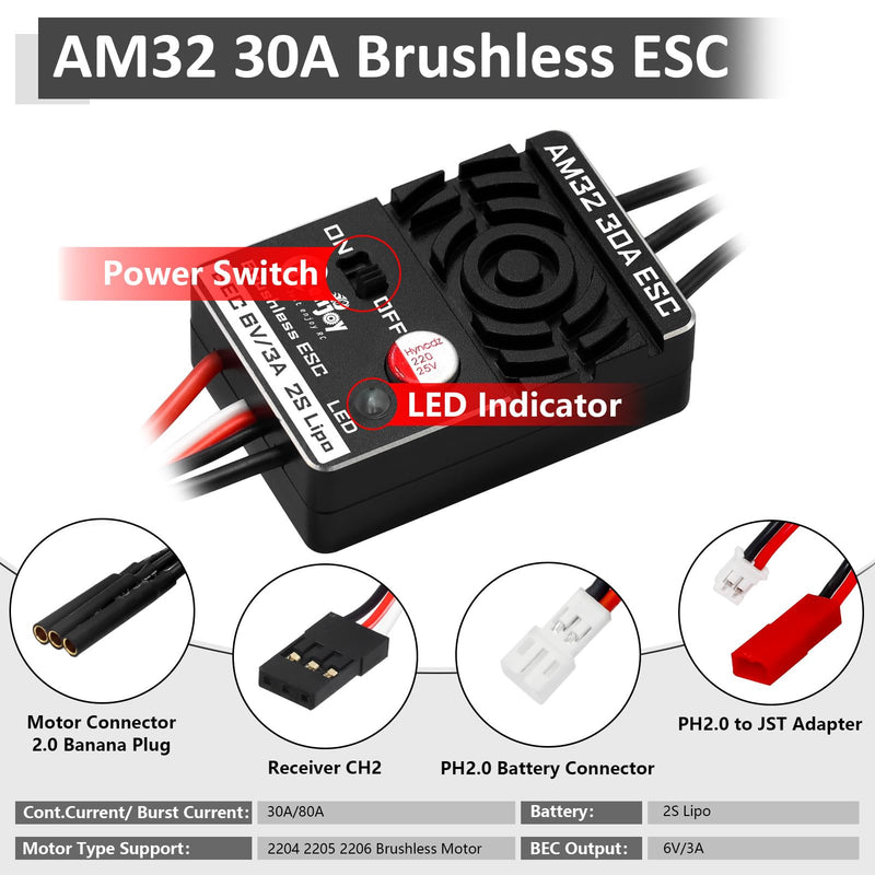 2205 2200KV Brushless Outrunner Motor with Mount and 30A Brushless ESC Electric Speed Controller for TRX4M 1/18 Remote Control Crawler Upgrade Black & Titanium Motor & ESC